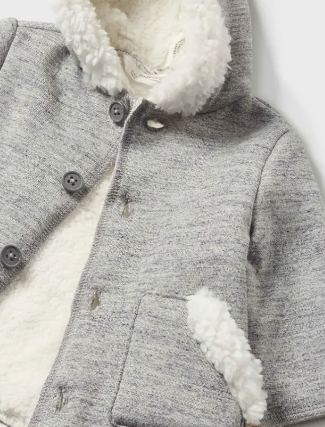 2409 Mayoral Baby UNISEX Soft Shearling Lined Hooded Car Coat - Grey