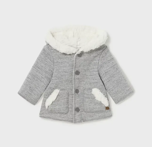 2409 Mayoral Baby UNISEX Soft Shearling Lined Hooded Car Coat - Grey