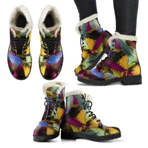 Abstract Paint Faux Fur Leather Boots