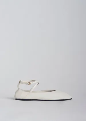 Ankle Strap Ballerina in Chiffon Leather - Ivory