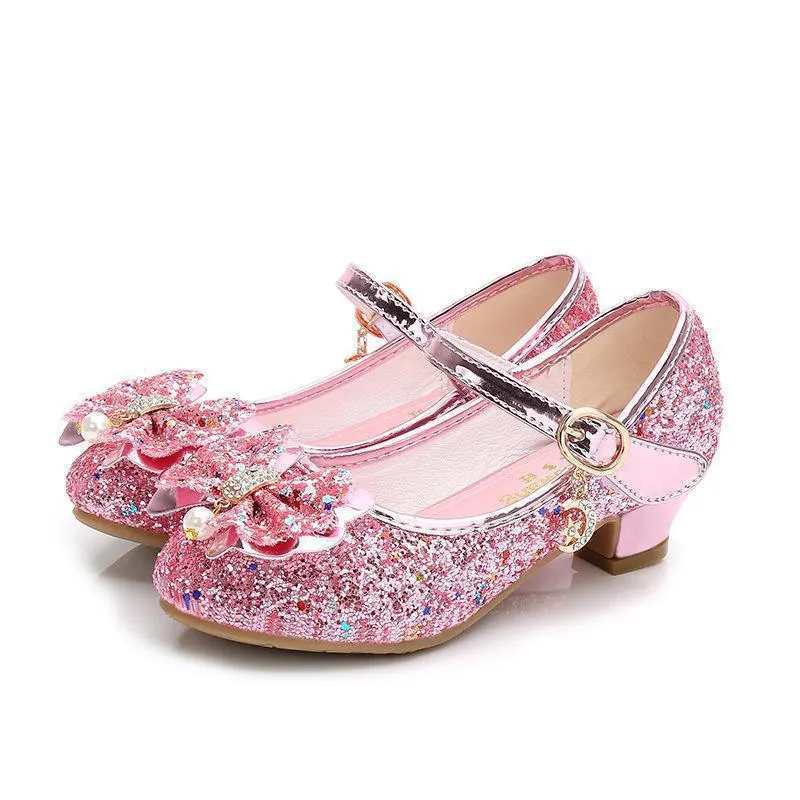 Butterfly Design Kids Girls Bowknot Glitter Party Shoes