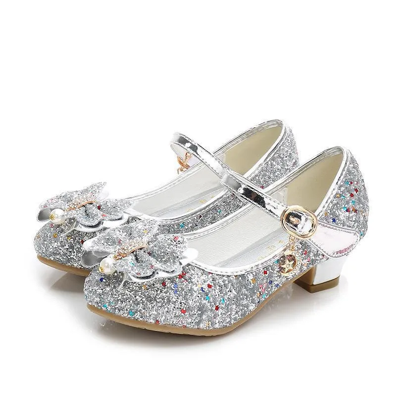 Butterfly Design Kids Girls Bowknot Glitter Party Shoes