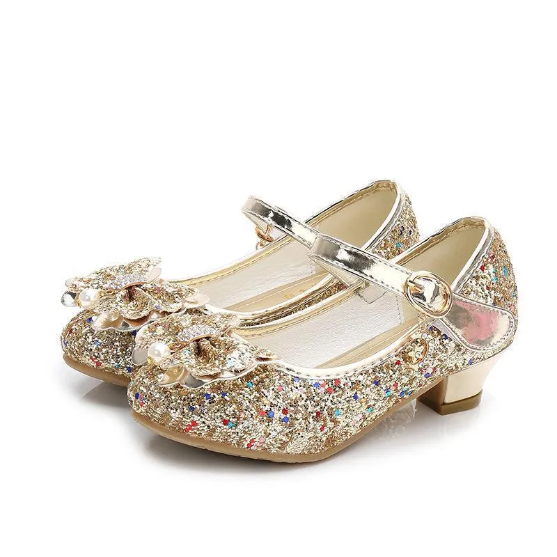 Butterfly Design Kids Girls Bowknot Glitter Party Shoes