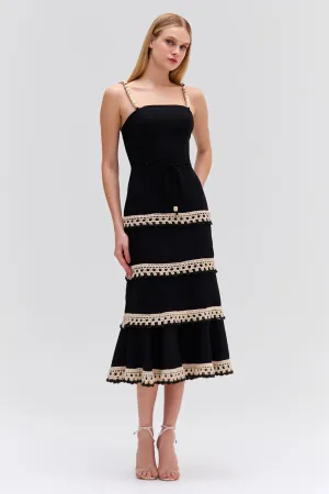 CROCHET TRIM FITTED MIDI DRESS