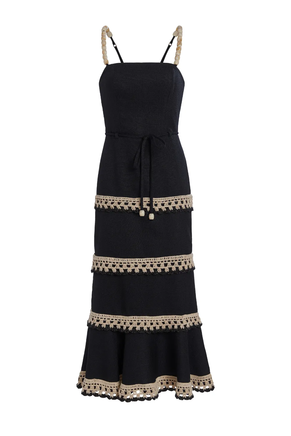 CROCHET TRIM FITTED MIDI DRESS