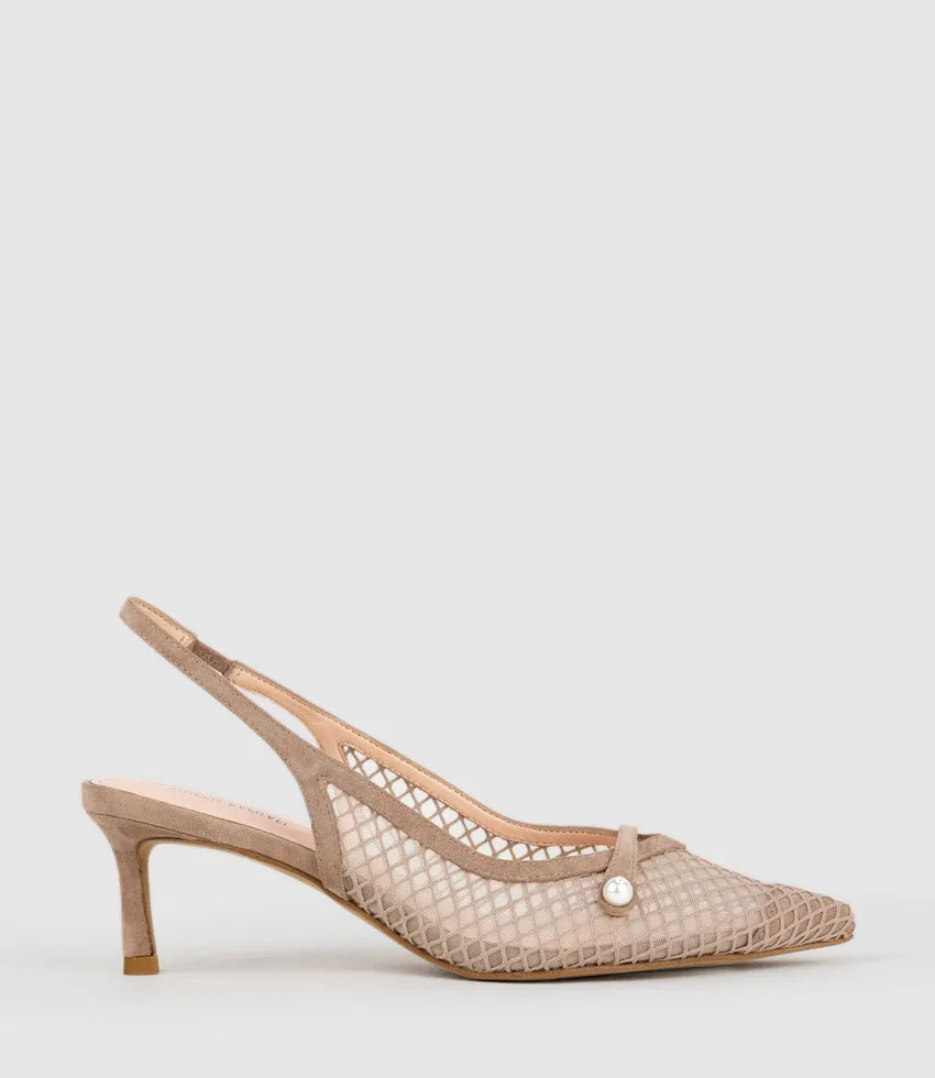 DAWN55 Mesh Slingback with Strap in Nude Suede
