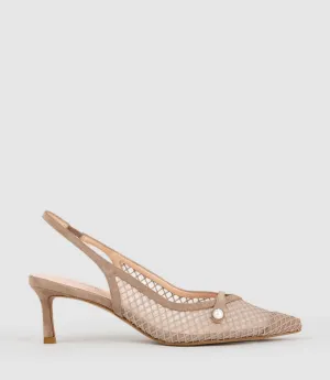 DAWN55 Mesh Slingback with Strap in Nude Suede