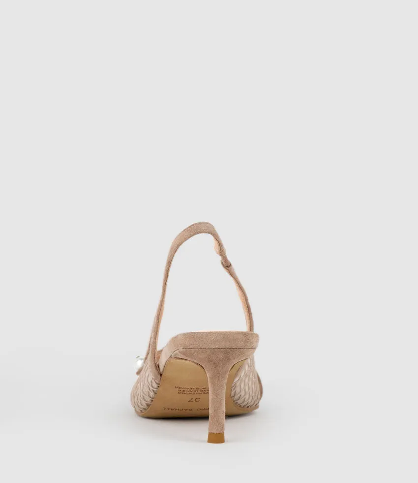 DAWN55 Mesh Slingback with Strap in Nude Suede