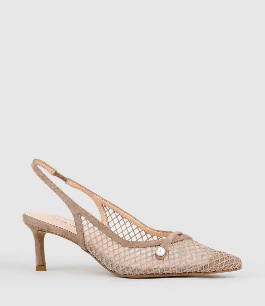 DAWN55 Mesh Slingback with Strap in Nude Suede