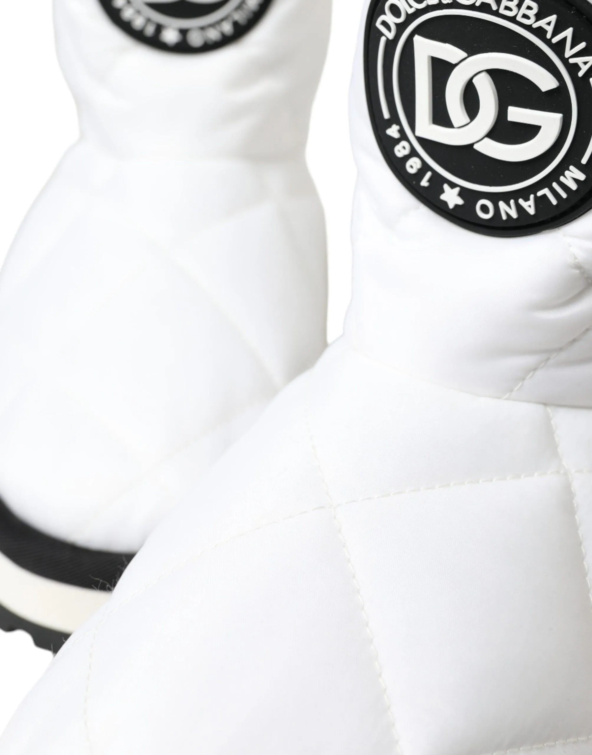 Dolce & Gabbana White Quilted Logo Badge Mid Calf Boots Shoes