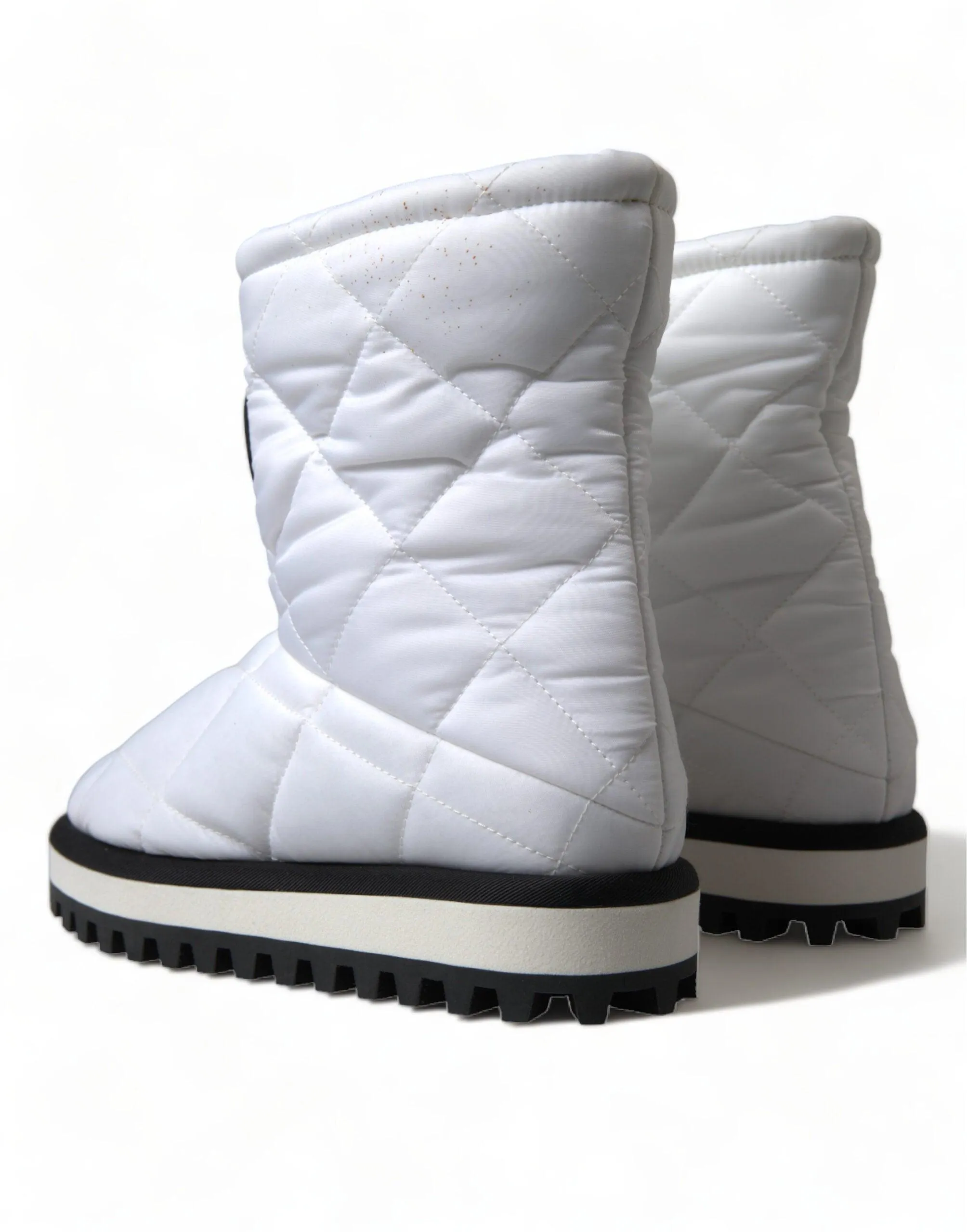 Dolce & Gabbana White Quilted Logo Badge Mid Calf Boots Shoes