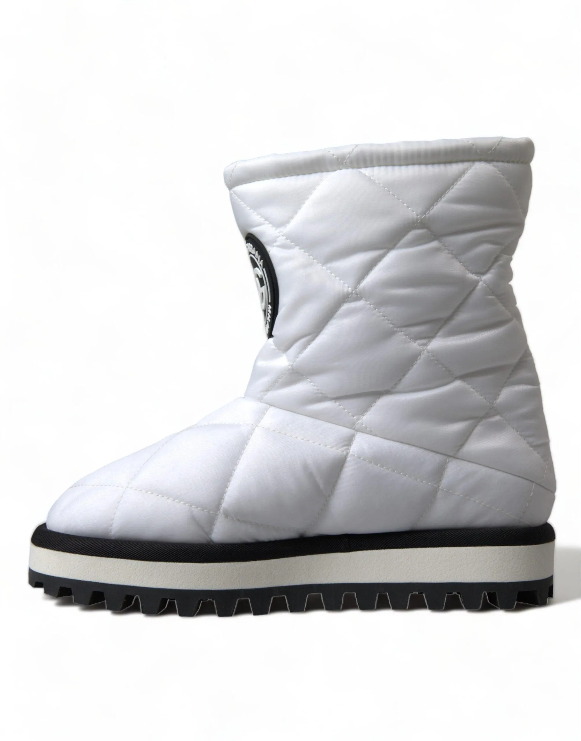 Dolce & Gabbana White Quilted Logo Badge Mid Calf Boots Shoes