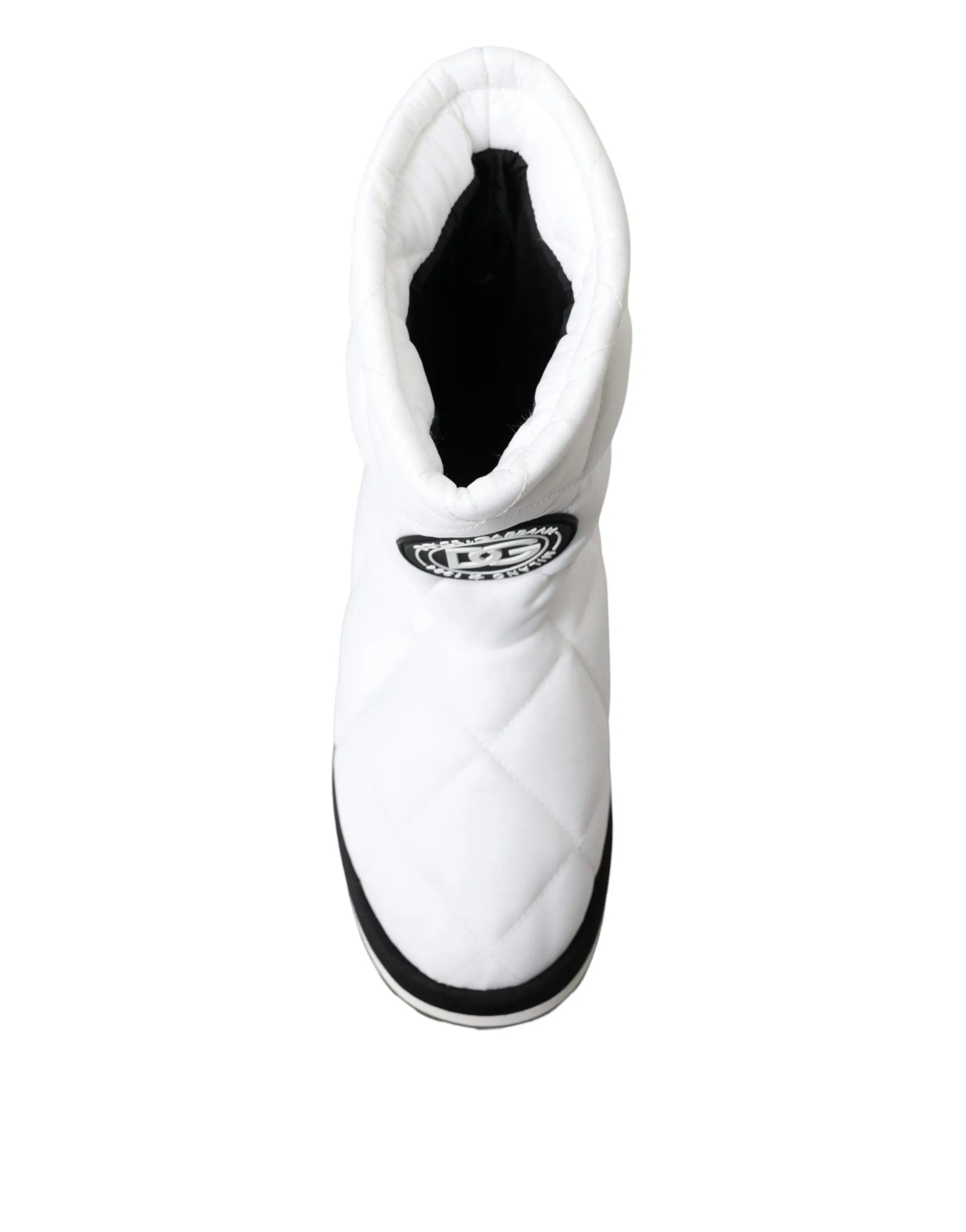 Dolce & Gabbana White Quilted Logo Badge Mid Calf Boots Shoes