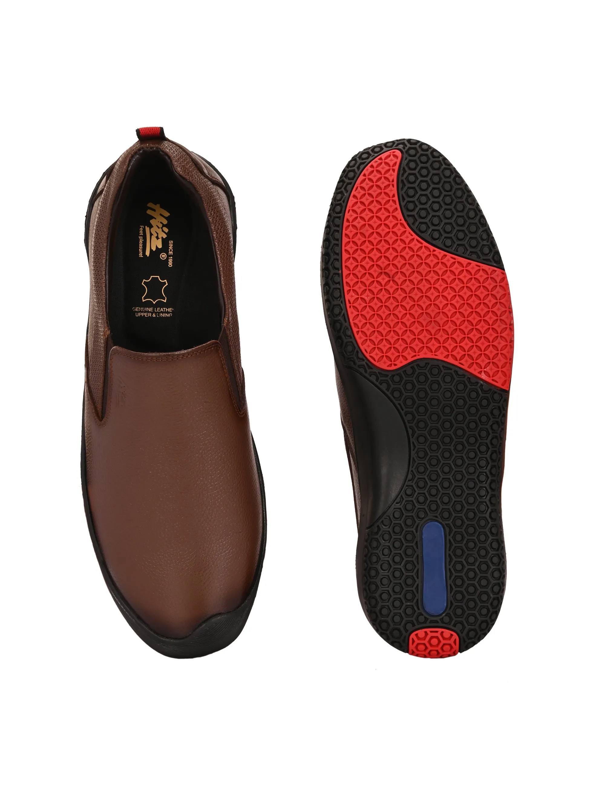 Hitz Men's Tan Leather Formal Slip On shoes