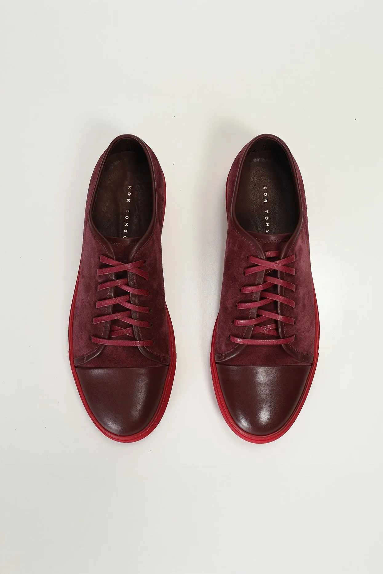 Leather and Suede Court Sneakers - Burgundy Red