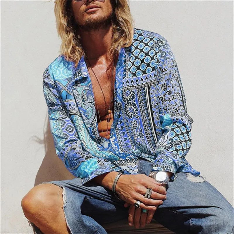 Men's Vintage Print Long Sleeve Shirt 68872169Y