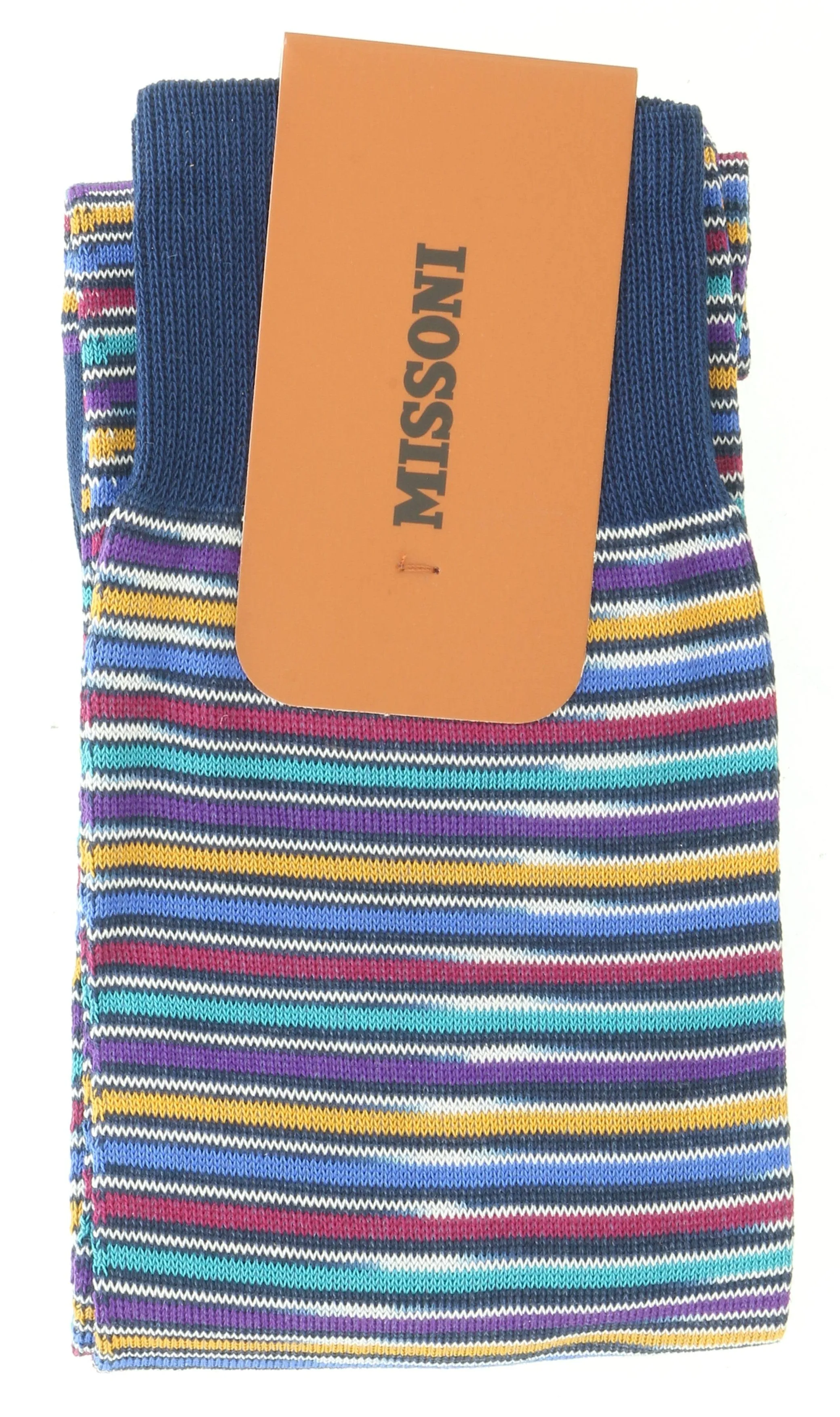 Missoni GM00CMU4957 0002 Navy/Mustard Striped Knee Length Socks