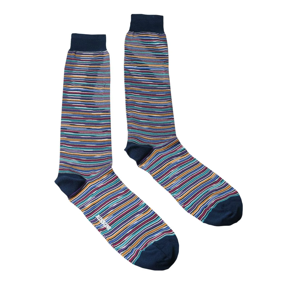 Missoni GM00CMU4957 0002 Navy/Mustard Striped Knee Length Socks