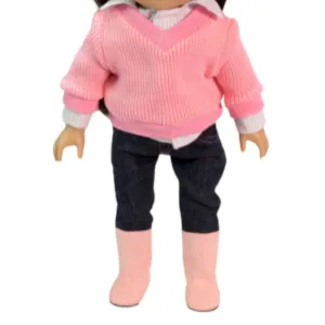 Pink Sweater Set with Boots for 18-inch dolls