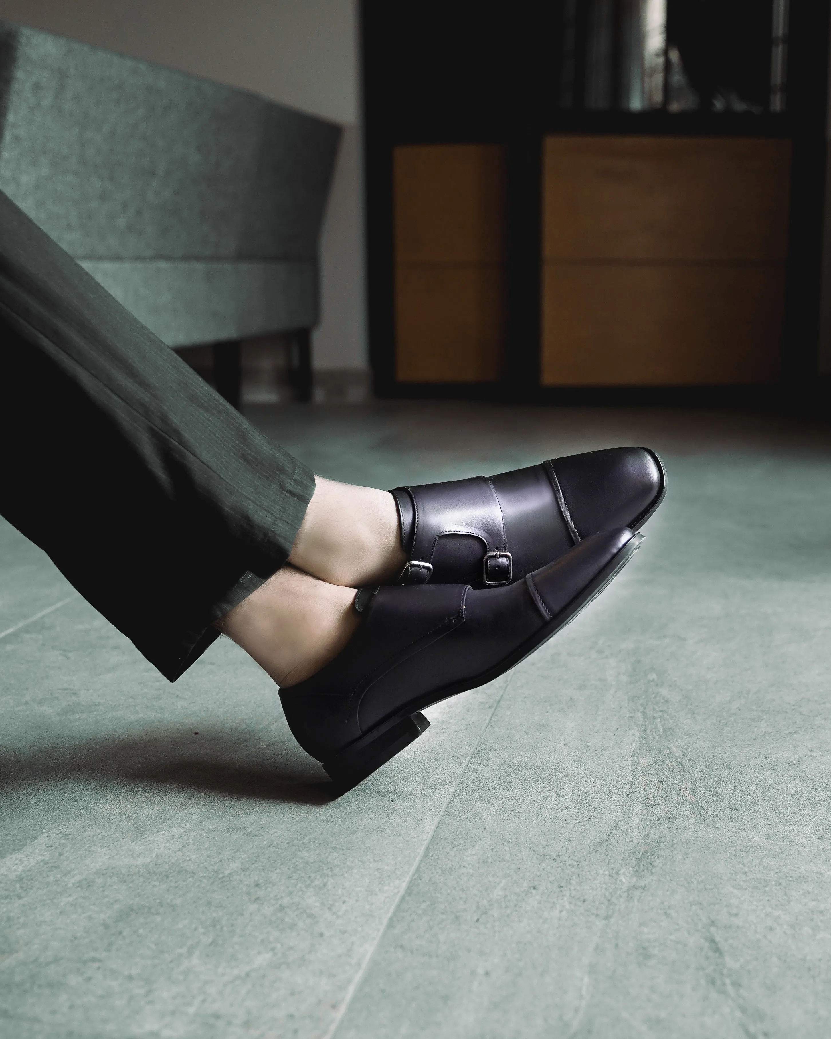 Sanford - Men's Black Calf Leather Double Monkstrap