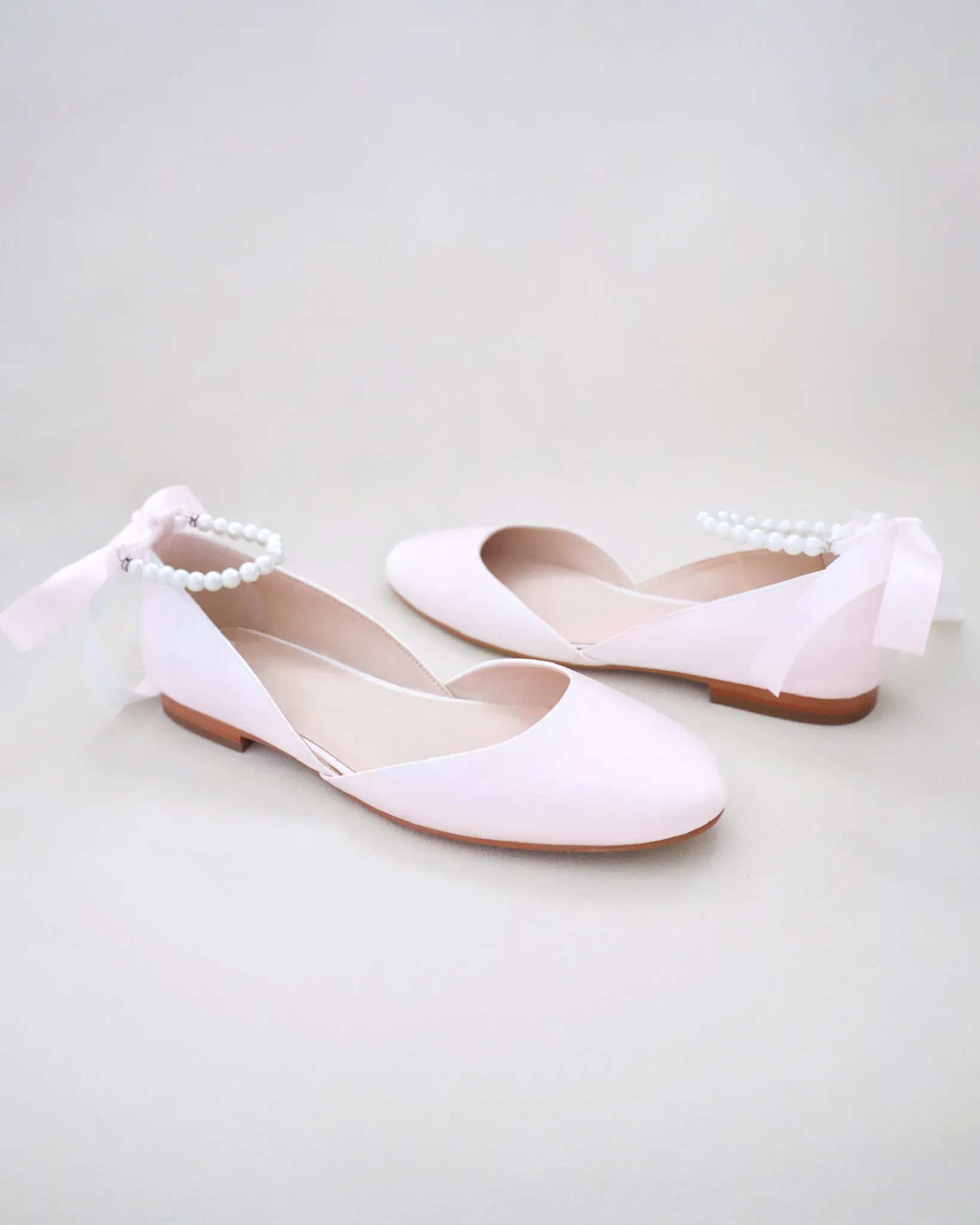 Satin Round Toe Evening Flat with Pearl Strap