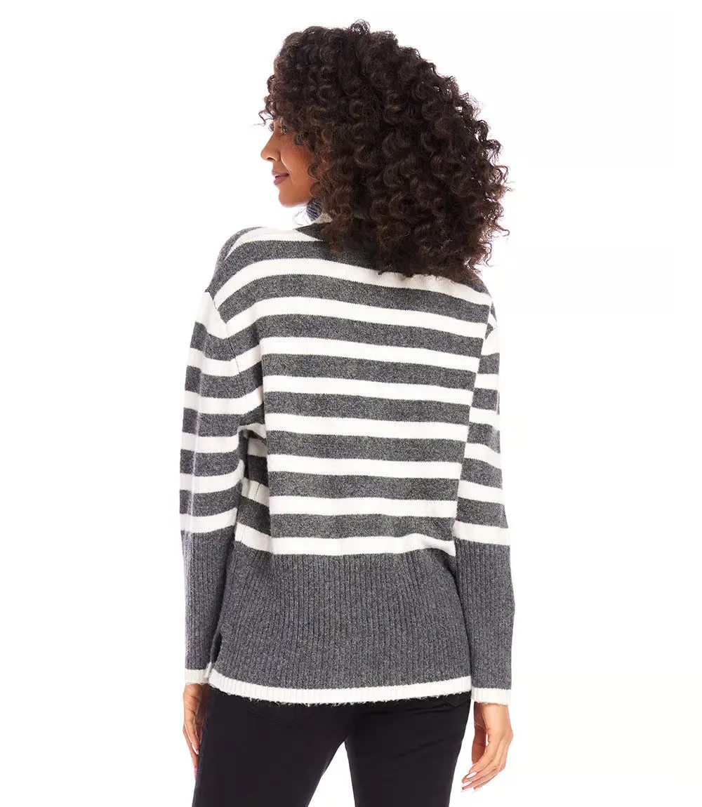 Stripe Turtleneck Sweater - Dark Gray