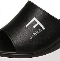 Summer Outdoor Women's Wedges Slippers Slip-On Shoes Woman Flat Peep Toe Breathable Soft Platform Leather Sandals Platform Shoes