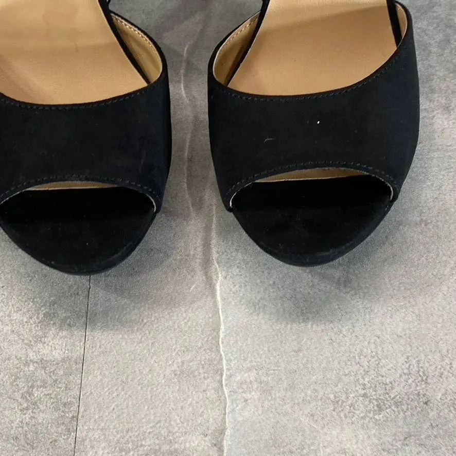 SUN STONE Women's Black Micro Reeta Block-Heel Ankle Strap Platform Heels SZ 9