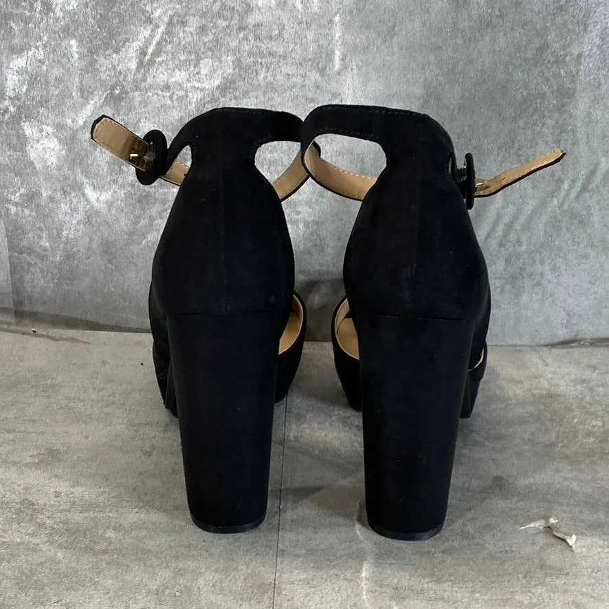 SUN STONE Women's Black Micro Reeta Block-Heel Ankle Strap Platform Heels SZ 9