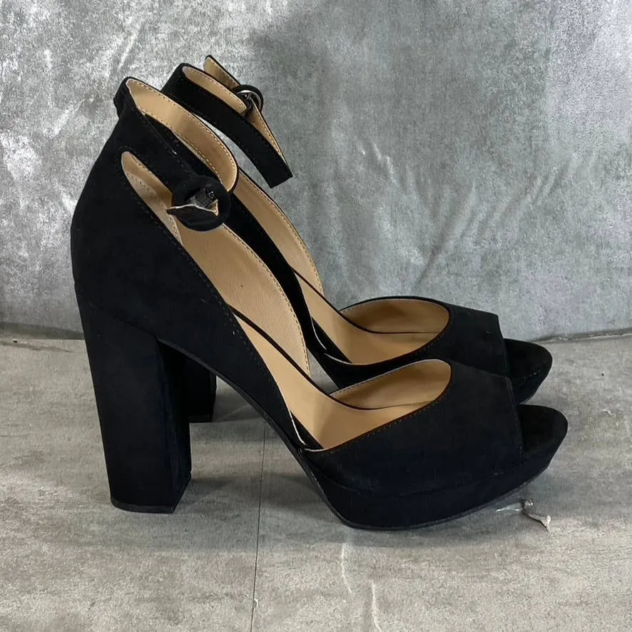 SUN STONE Women's Black Micro Reeta Block-Heel Ankle Strap Platform Heels SZ 9
