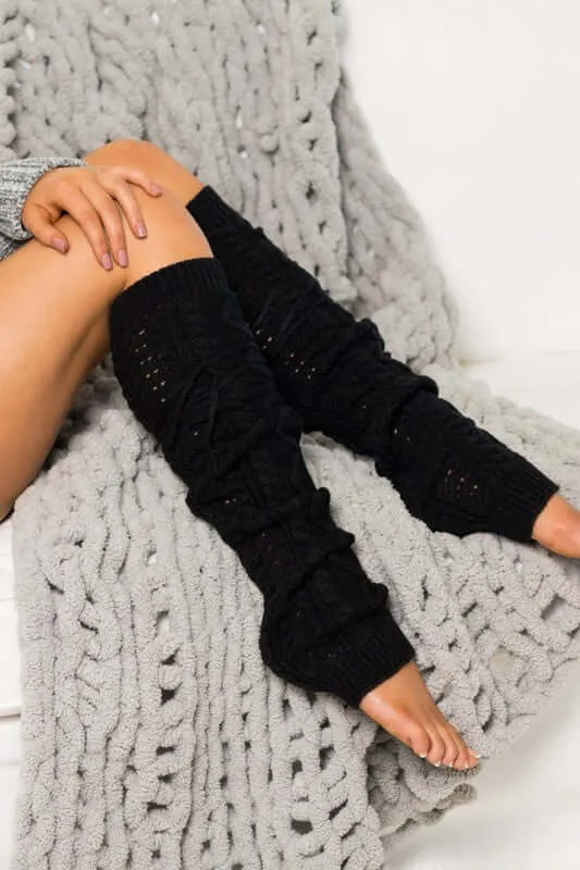 Super Cute Cable Knit Long Tie Leg Warmers