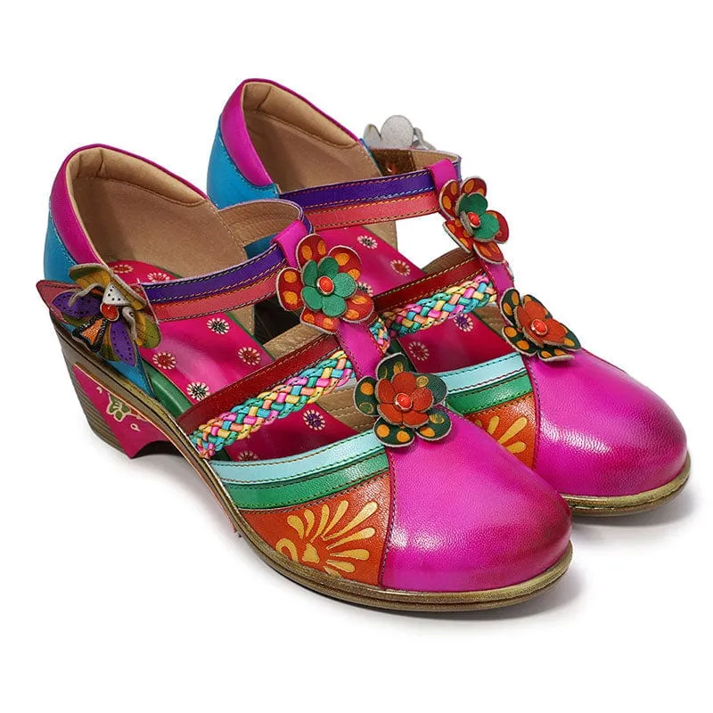 Women Bohemian Leather Printing Stitching Non-slip Breathable Sandals