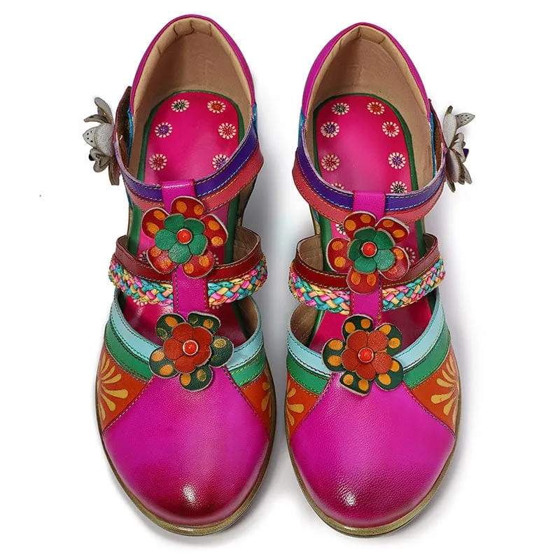 Women Bohemian Leather Printing Stitching Non-slip Breathable Sandals