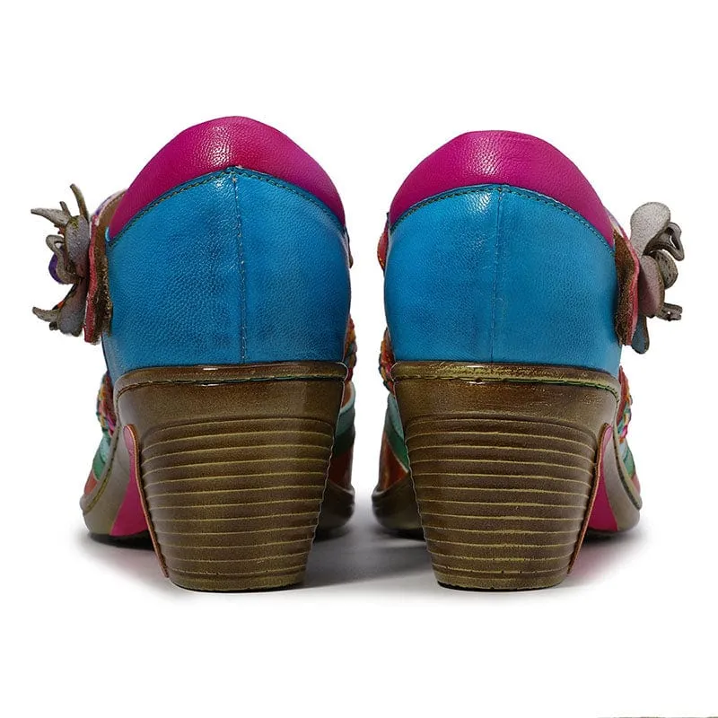 Women Bohemian Leather Printing Stitching Non-slip Breathable Sandals