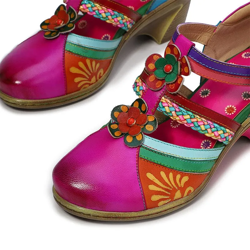 Women Bohemian Leather Printing Stitching Non-slip Breathable Sandals