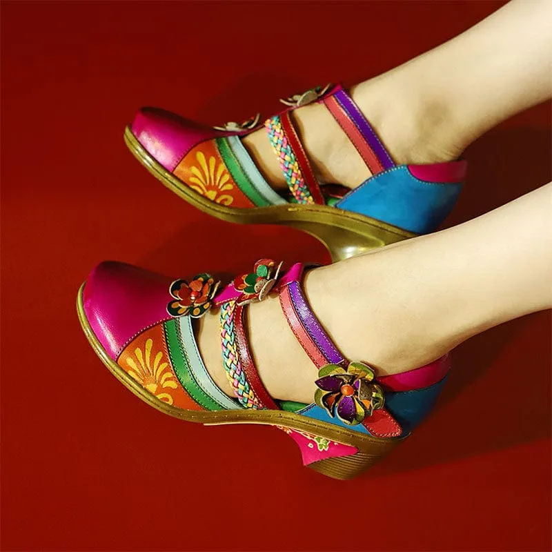 Women Bohemian Leather Printing Stitching Non-slip Breathable Sandals